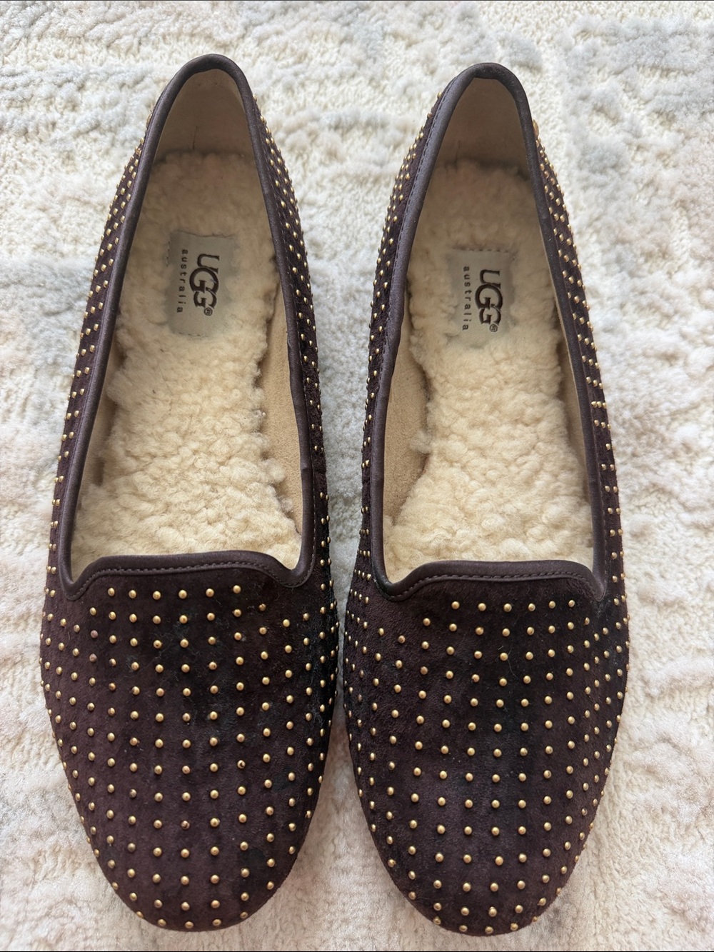 UGG Women's Dark Brown Studded Suede Slip-Ons